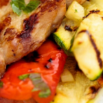 Barbecued Chicken with Peach and Feta Slaw